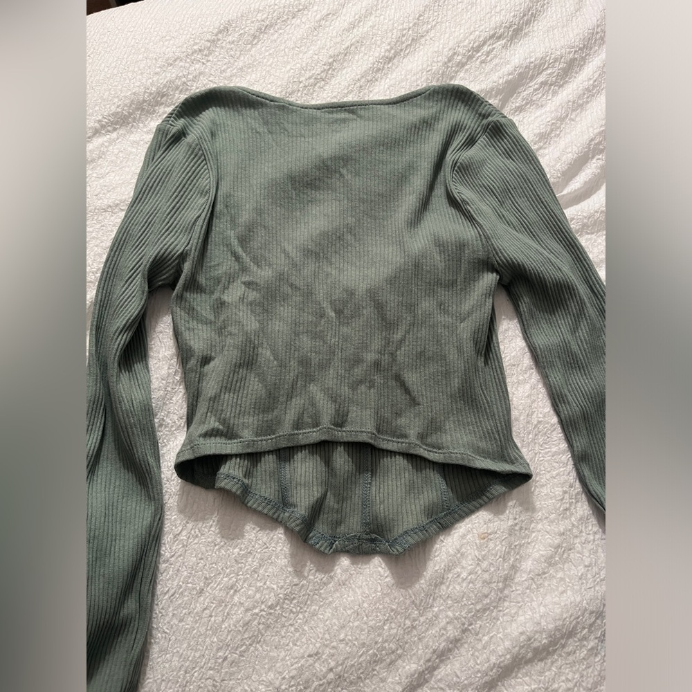 Women's Ribbed Green Top - Picture 4 of 4